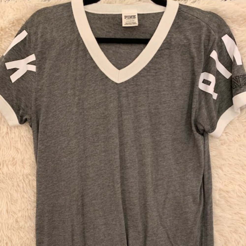 Pink VS Grey V Neck T-Shirt